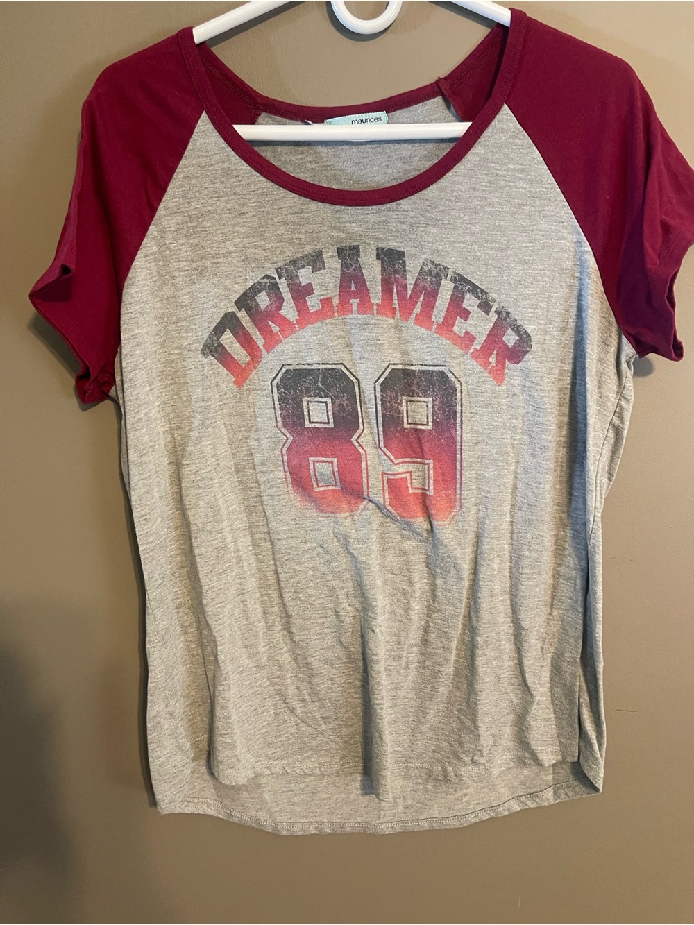 Maurices Gray and Maroon 'Dreamer 89' Raglan Graphic Tee